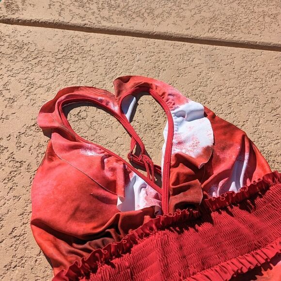 Women's marble red/white one-piece swimsuit - Picture 6 of 16